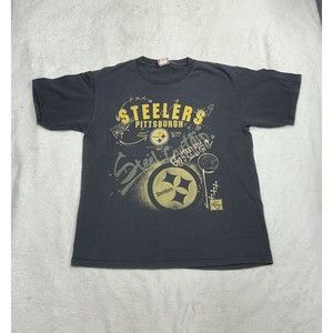 Vtg Y2K Faded Black Pittsburgh Steelers Graphic T-Shirt Men’s Size Large